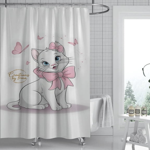 Marie Cat shower curtain presents a beloved design, is waterproof for effortless cleaning, and quick to hang, brightening up any bathroom space. Size: 59" x 71" (150 x 180 cm).