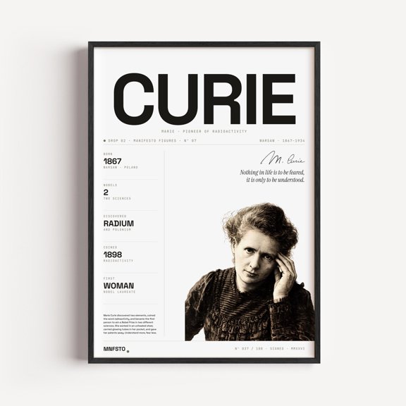 Marie Curie Physics Chemistry Science Typographic Portrait Office Wall Art Poster