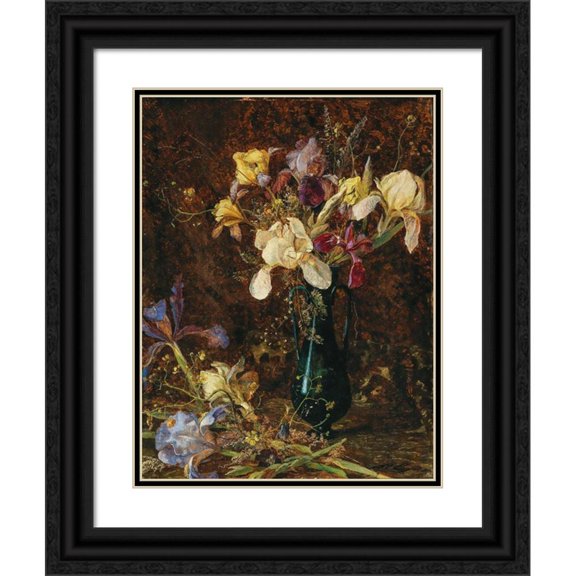 Marie Egner 12x14 Black Ornate Wood Framed Double Matted Museum Art Print Titled: Iris