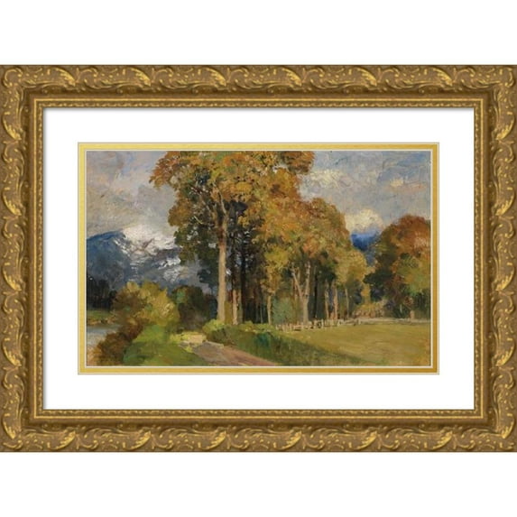 Marie Egner 14x11 Gold Ornate Wood Frame and Double Matted Museum Art Print Titled - At Gmund in Autumn