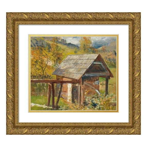 Marie Egner 14x12 Gold Ornate Wood Frame and Double Matted Museum Art Print Titled - Old Mill in Gastein
