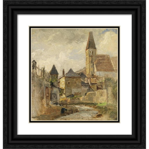 Marie Egner 15x16 Black Ornate Wood Framed Double Matted Museum Art Print Titled - Weisenkirchen in the Wachau