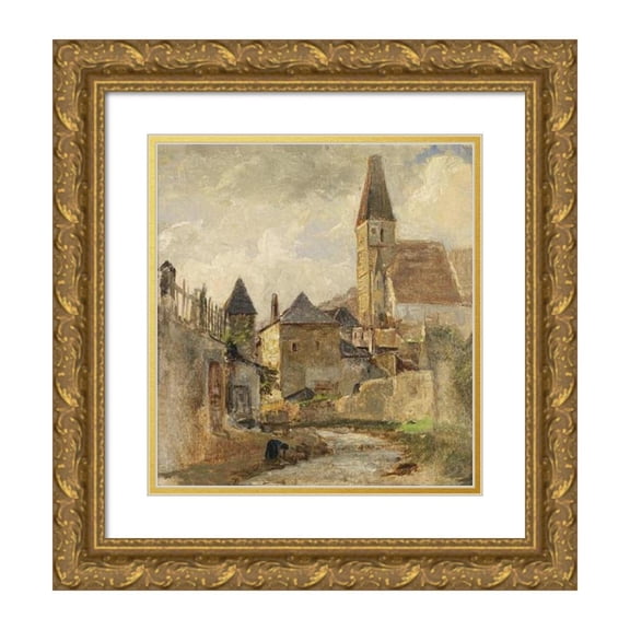 Marie Egner 15x16 Gold Ornate Wood Frame and Double Matted Museum Art Print Titled - Weisenkirchen in the Wachau