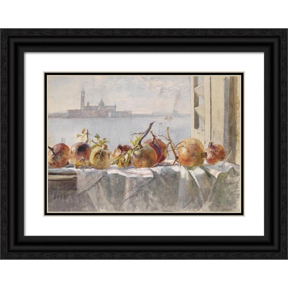 Marie Egner 18x14 Black Ornate Wood Framed Double Matted Museum Art Print Titled - Grenecks on a Windowsill