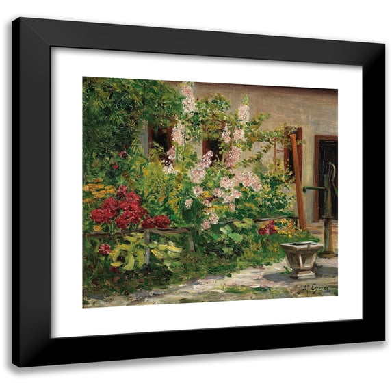 Marie Egner 22x20 Black Modern Framed Museum Art Print Titled - Front Garden with Flowering Stock Roses