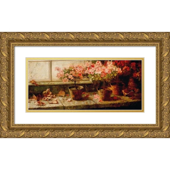 Marie Egner 24x13 Gold Ornate Framed and Double Matted Museum Art Print Titled - Flowering Azaleas