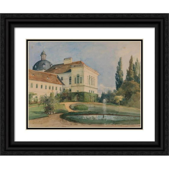 Marie Egner 24x19 Black Ornate Framed Double Matted Museum Art Print Titled: Schlosspark with Fountain