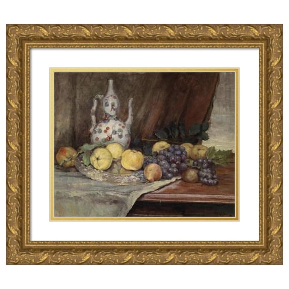 Marie Egner 24x20 Gold Ornate Framed and Double Matted Museum Art Print Titled - Fruit Tire Life with Jug (C1879)