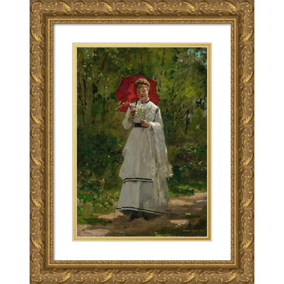 Marie-François Firmin-Girard 18x24 Gold Ornate Framed and Double Matted Museum Art Print Titled - Adele at the Pardelle (1871)