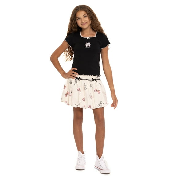 Marie Girls Printed Skirt with 3D Bows, Sizes 4-16