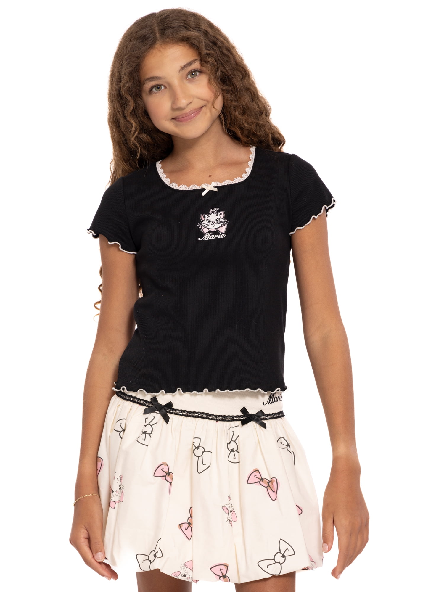 Disney Girls Aristocats Marie Bow Tee with Embroidery, Sizes 4-16