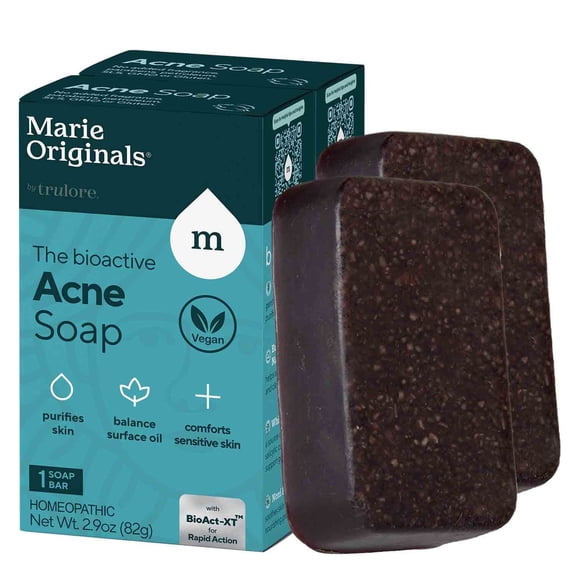 Marie Originals Acne Bar Soap Cleanser for Face and Body, Acne Treatment with Bentonite Clay - 2 pack