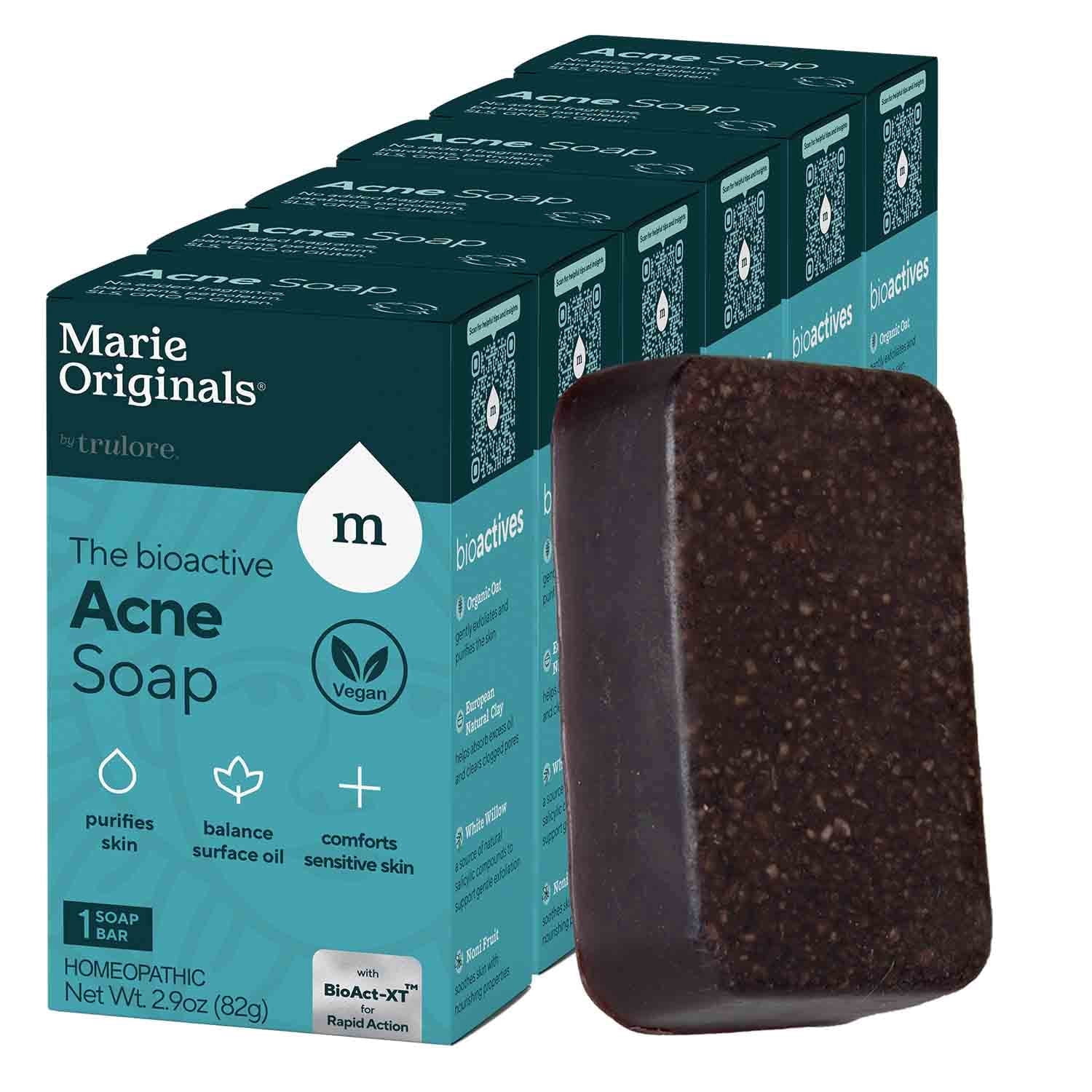 Marie Originals Acne Bar Soap Cleanser for Face and Body, Acne Treatment with Bentonite Clay - 6 pack