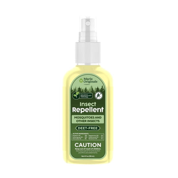 Marie Originals Plant-Based Insect Repellent Spray, DEET-Free Formula with Citronella, Peppermint, Lemongrass, Cedarwood, Geranium & Soybean Oils, 4 fl oz