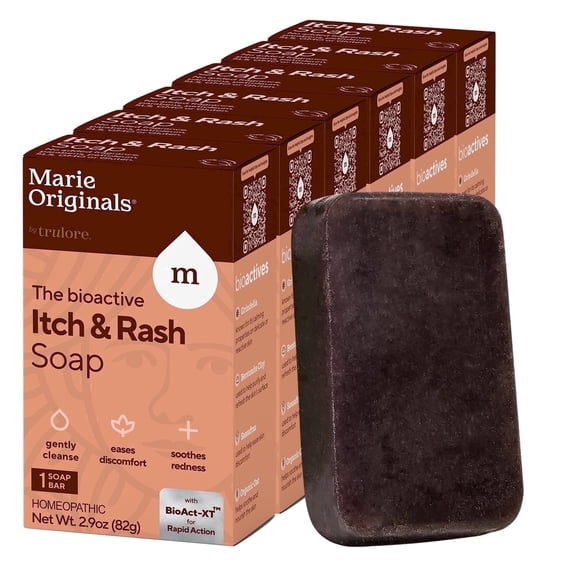 Marie Originals Itch & Rash Relief Soap, Natural Anti Itch Body Wash Bar Soap with Sassafras, Grindelia, Bentonite Clay & Oat for Rash & Itchy Skin (6 Pack)
