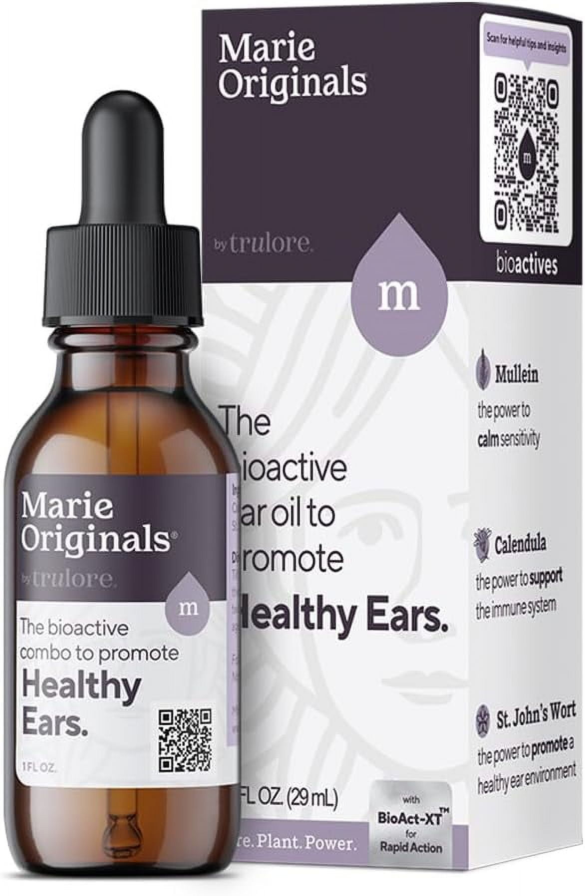 Marie Originals Natural Ear Oil Drops, Mullein & Garlic Herbal Ear Drops for Ear Comfort, Soothing Earache Support for Adults, Kids & Pets, Helps with Ear Wax Soften & Removal, 1 oz