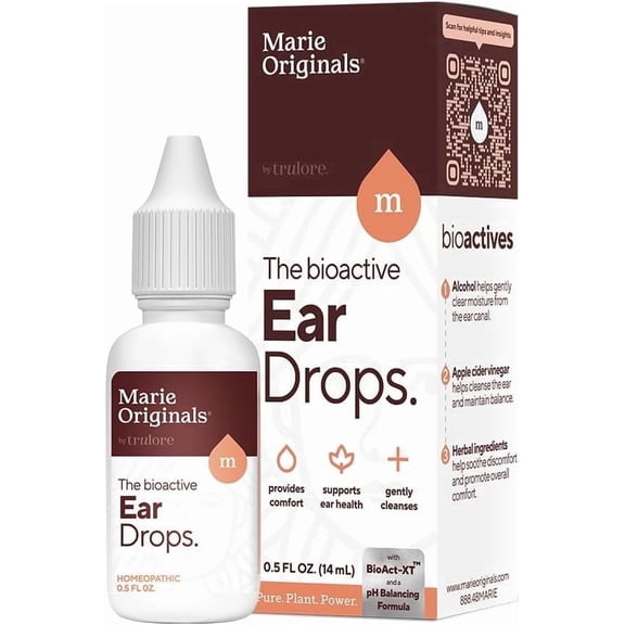 Marie Originals Ear Pain Drops, Natural Herbal Swimmers ear drops for Kids & Adults, with Apple Cider Vinegar, Echinacea & Goldenseal, 0.5 fl oz
