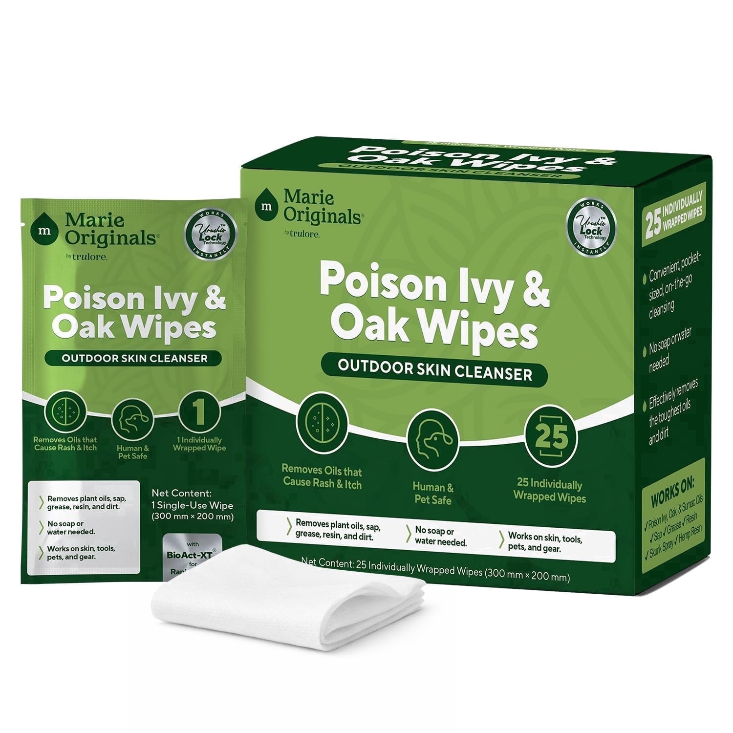 Marie Originals Poison Ivy & Oak Wipes, Outdoor Skin Cleanser for