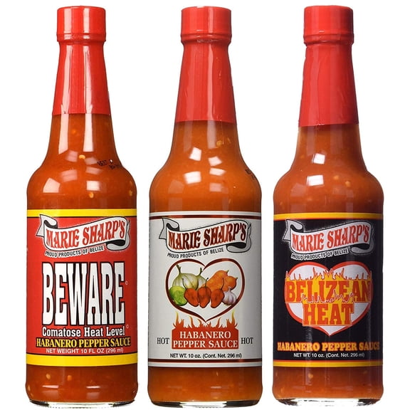 Marie Sharp's Hot Habanero, Beware Comatose, and Belizean Heat Pepper Sauce 10oz