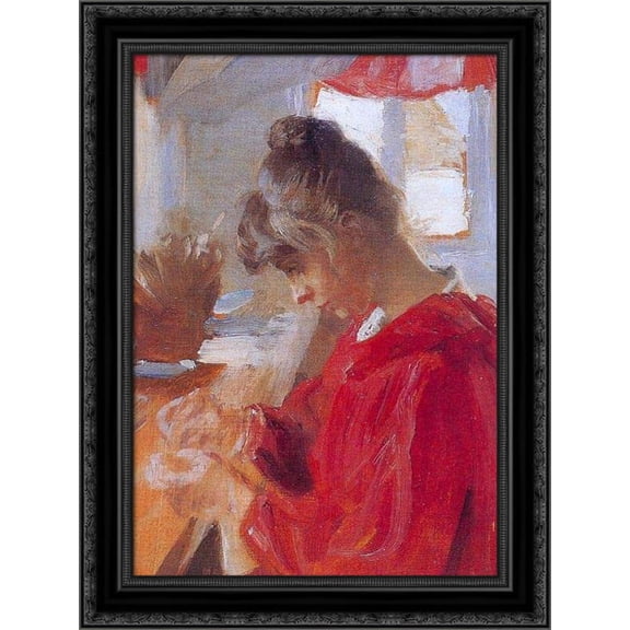Marie en vestido rojo 19x24 Black Ornate Wood Framed Canvas Art by Kroyer, Peder Severin