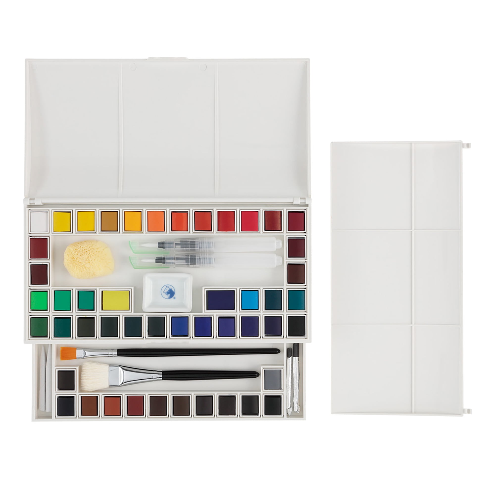 Marie's Artist Watercolor Paint Set - Professional Plein Aire Kit High Pigment & Brushes for Artsits, Painters, Students, & More! - 48 Half Pans Assorted Colors