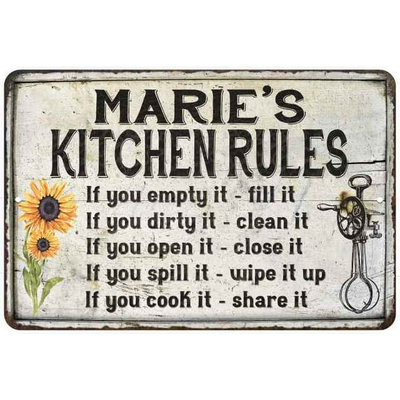 Marie's Kitchen Rules Chic Sign Vintage Decor 12x18 Metal Sign 112180032047