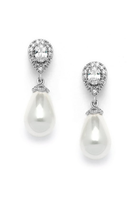 Pearl Bridal Wedding Clip-On Earrings for Brides, Pearl and CZ Non-Pierced Drop Bridal Earring