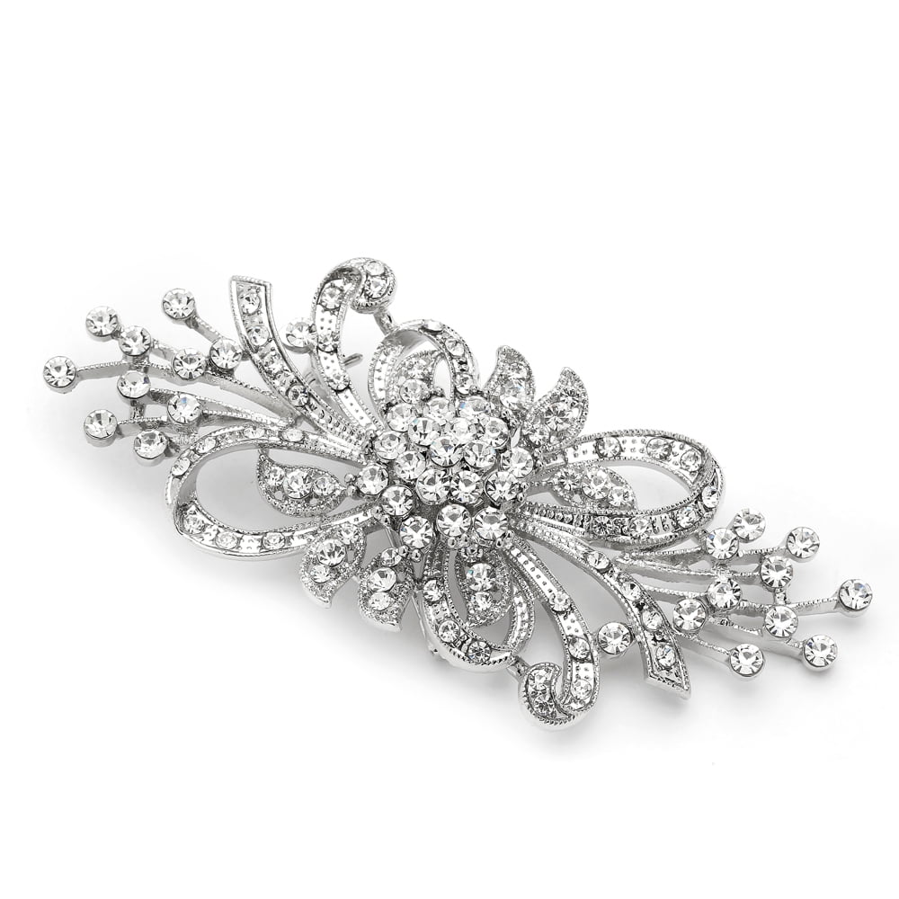 Antique Silver Crystal Bridal Brooch Pin with Rhinestones