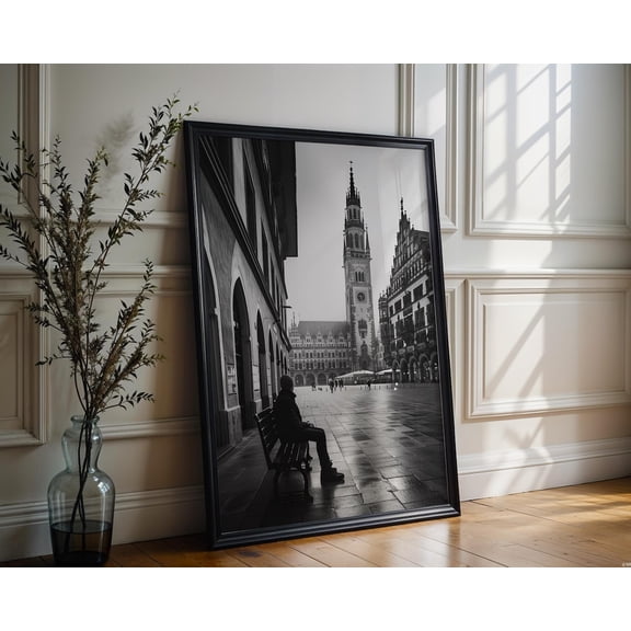 Marienplatz Munich Print, Black And White Architecture Photography, Unframed Paper Poster 8x10in