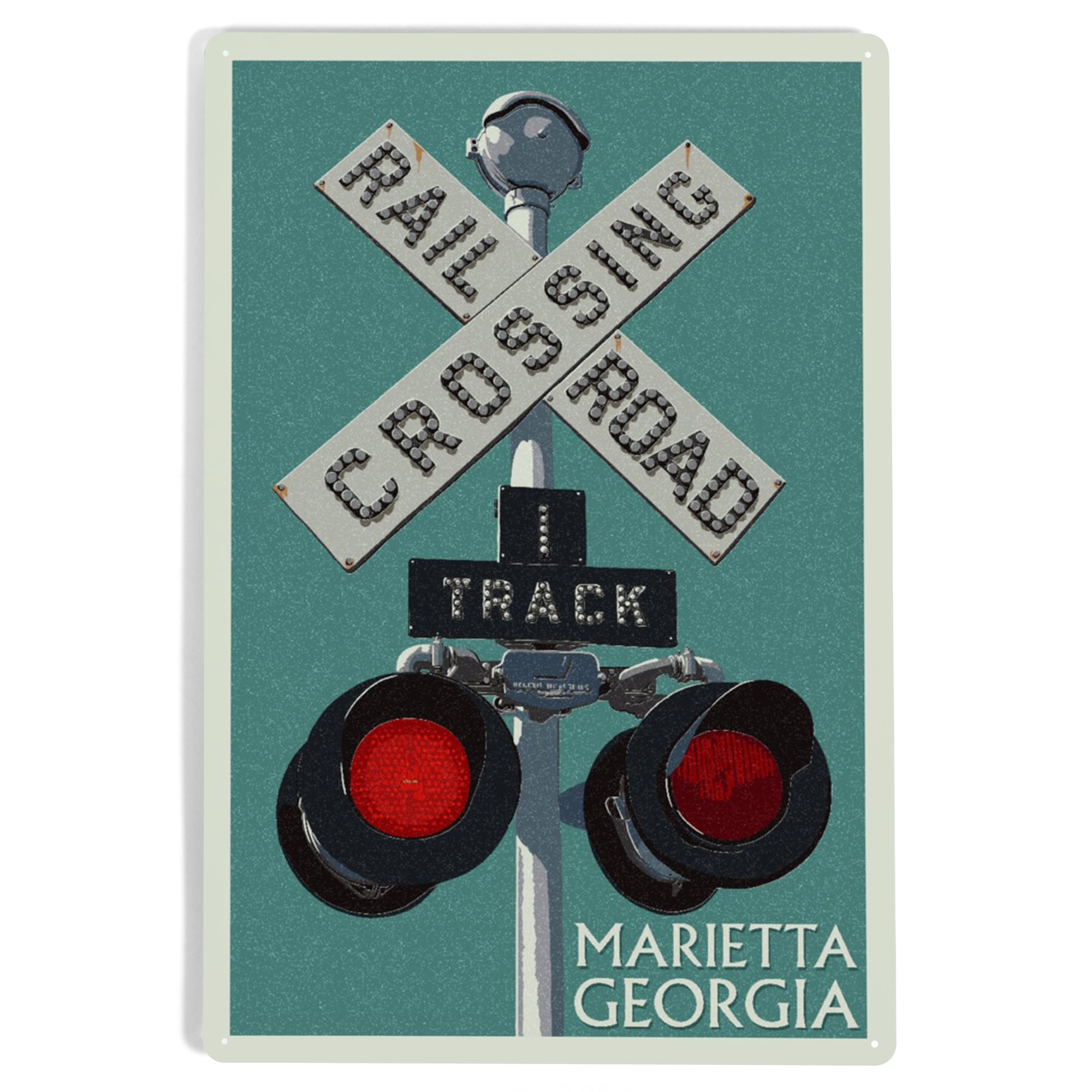 Marietta, Railroad Crossing, Letterpress (12x18 Aluminum Art, Indoor Outdoor Metal Sign