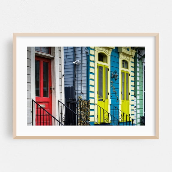 Marigny Doors - New Orleans Louisiana Photography Architecture City Street Photography Vintage Art Deco Modern Art Oak Framed Wall Art Print 12 x 16 inches