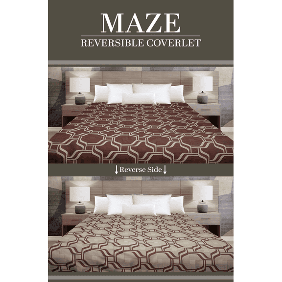 Marigold Bedding Decorative Coverlet Maze Brown/Beige Queen 90x96 2-Sided Reversible