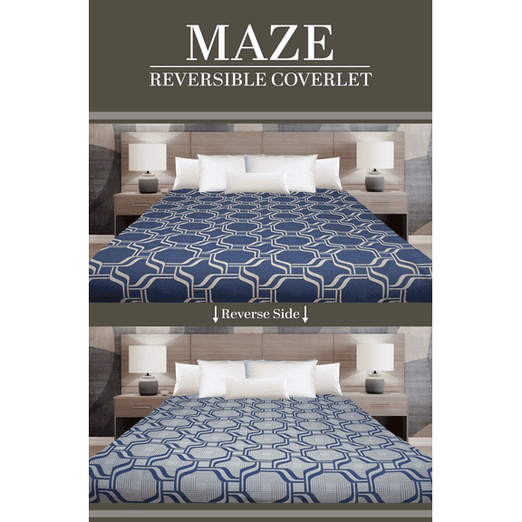 Marigold Bedding Decorative Coverlet Maze Navy/Grey Full XL 84x96 2-Sided Reversible