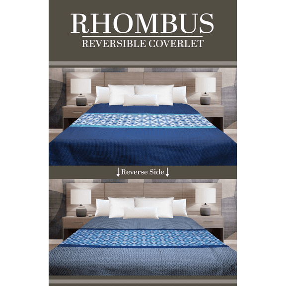 Marigold Bedding Decorative Coverlet Rhombus Navy/Grey Queen 90x96 2-Sided Reversible