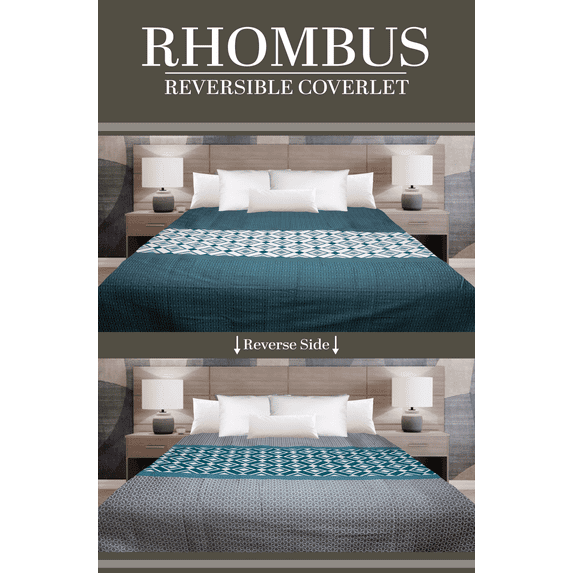 Marigold Bedding Decorative Coverlet Rhombus Teal/Grey King 104x96 2-Sided Reversible