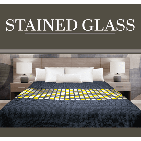 Marigold Bedding Decorative Coverlet Stained Glass Grey/Gold Tones Queen 90x96