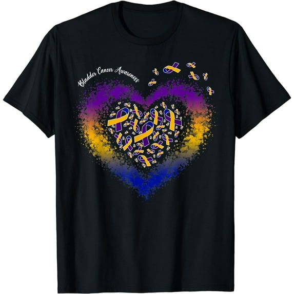 Marigold Blue & Purple Ribbon Heart Bladder Cancer Awareness T-Shirt