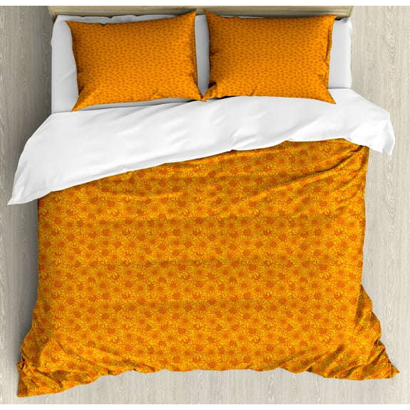 Marigold Duvet Cover Set, Flower Petals Chrysanthemum Blossoms Flourishing Summer Bouquets Pattern, Decorative 3 Piece Bedding Set with 2 Pillow Shams, King Size, Orange and Vermilion, by Ambesonne