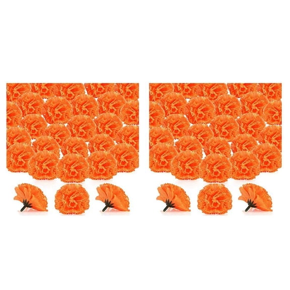 Marigold Flower Heads Bulk, 200Pcs for Garlands Crafts, Silk Fake Flowers, Orange