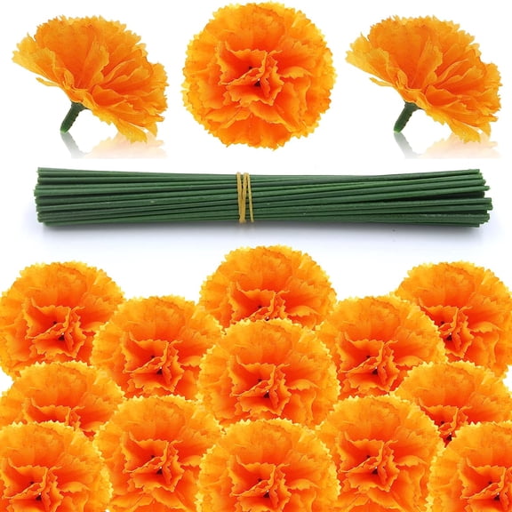 Marigold Flower Heads Bulk, Silk Marigold Heads Artificial Flowers for Diwali Home Decor DIY Wreath Garland Day of The Dead Decoration (, Orange)