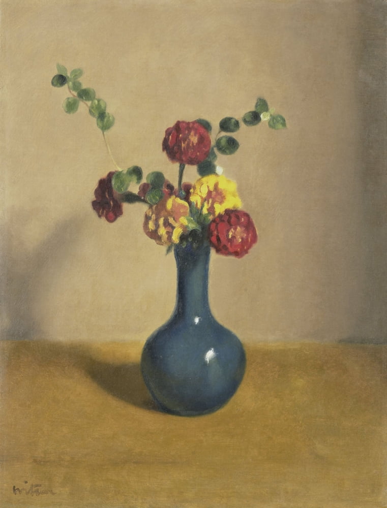 Marigold Flowers In A Blue Vase Canvas Art - (18 x 24)