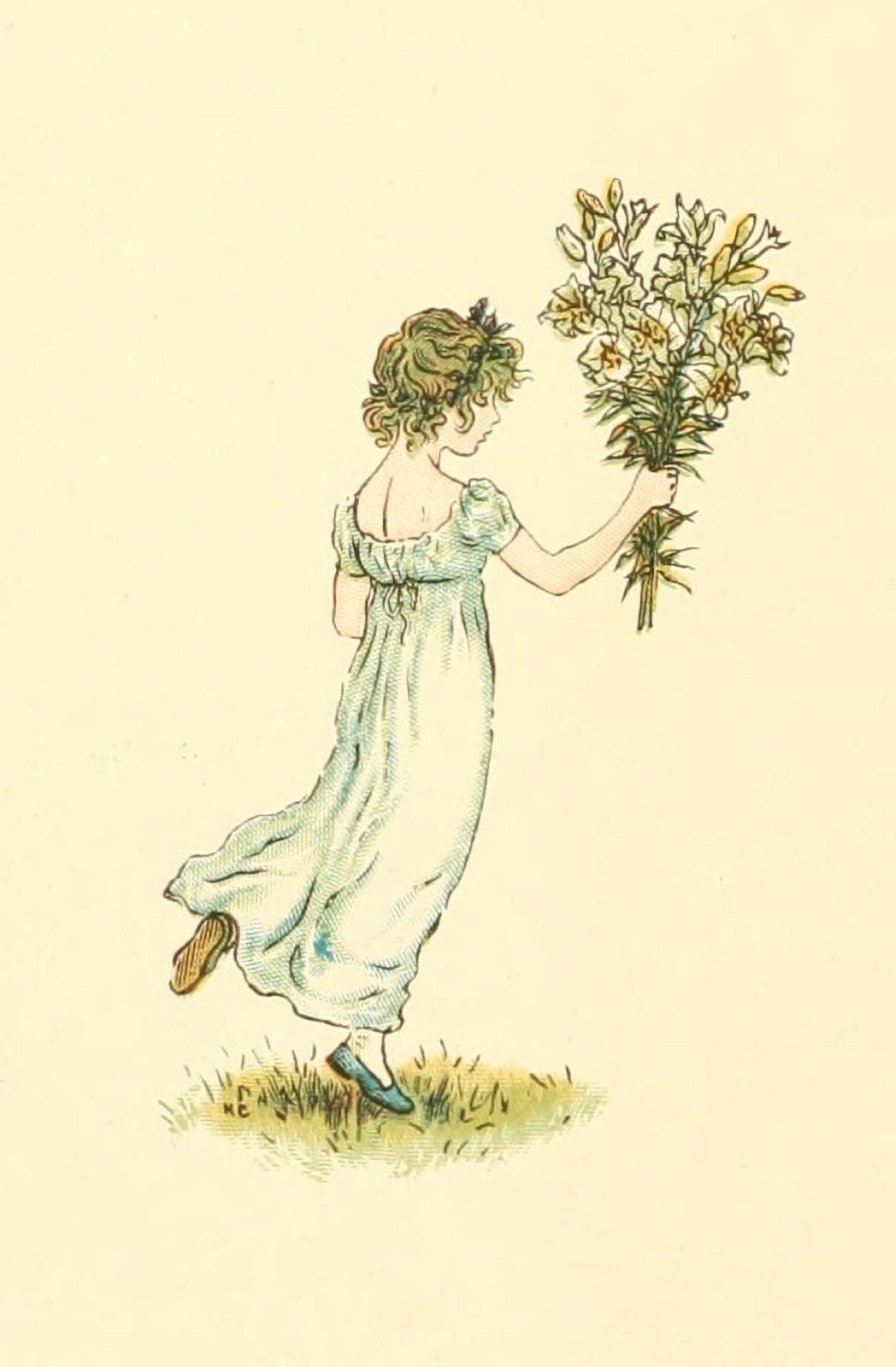 Marigold Garden 1900 Lily girl Canvas Art - Kate Greenaway (18 x 24)