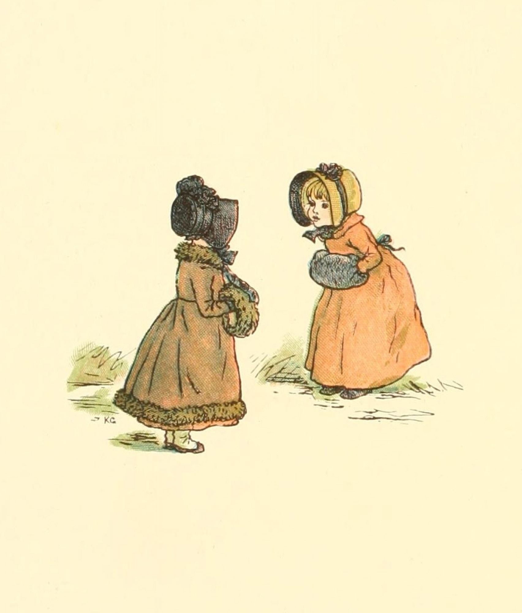 Marigold Garden 1900 Little Winter Girls Canvas Art - Kate Greenaway (24 x 36)
