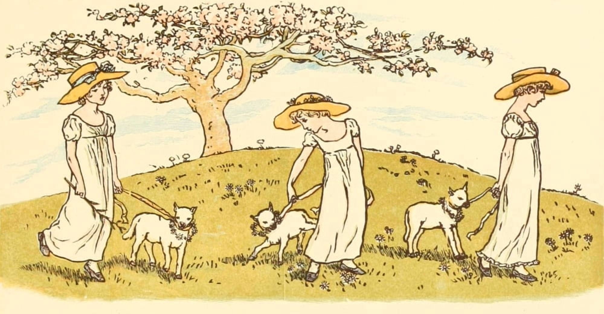 Marigold Garden 1900 Little girls and little lambs Canvas Art - Kate Greenaway (18 x 24)