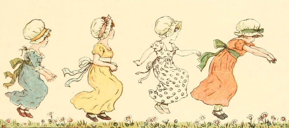Marigold Garden 1900 Little jumping girls Canvas Art - Kate Greenaway (18 x 24)