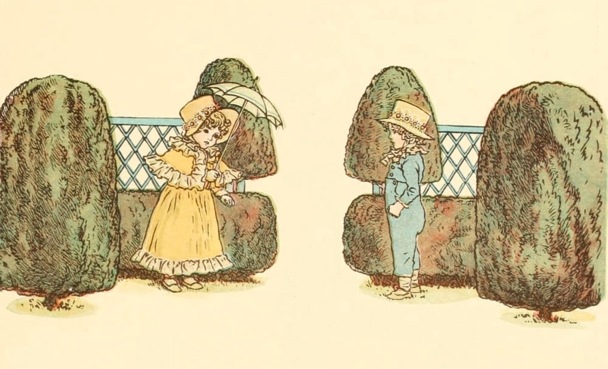 Marigold Garden 1900 Meeting in the topiary Canvas Art - Kate Greenaway (24 x 36)