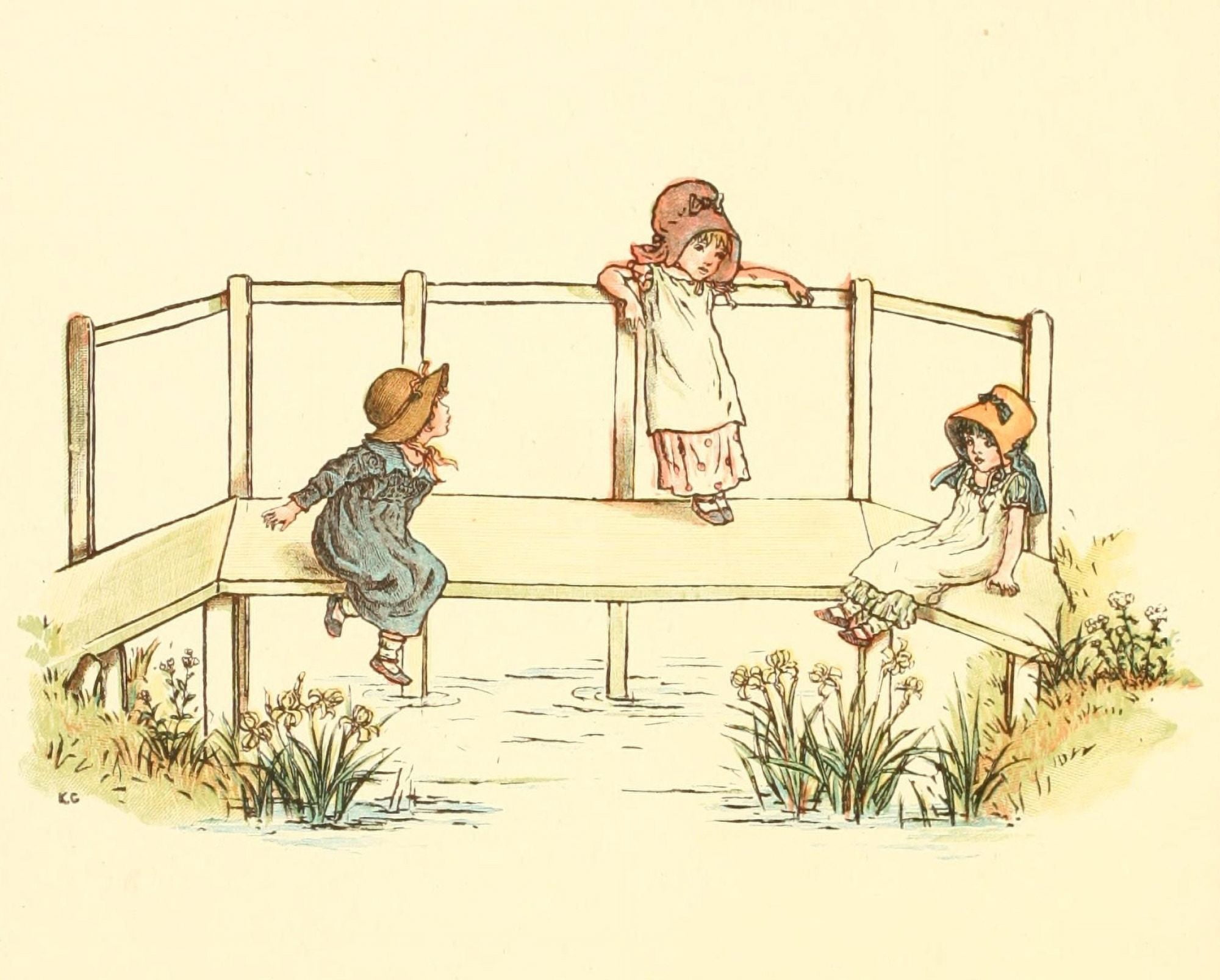 Marigold Garden 1900 On the bridge Canvas Art - Kate Greenaway (24 x 36)