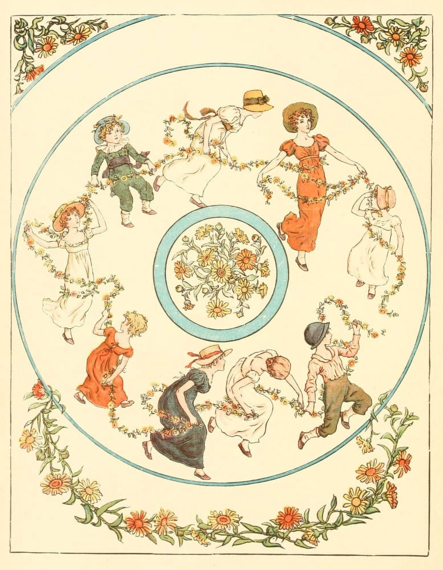 Marigold Garden 1900 Posy circle Canvas Art - Kate Greenaway (18 x 24)