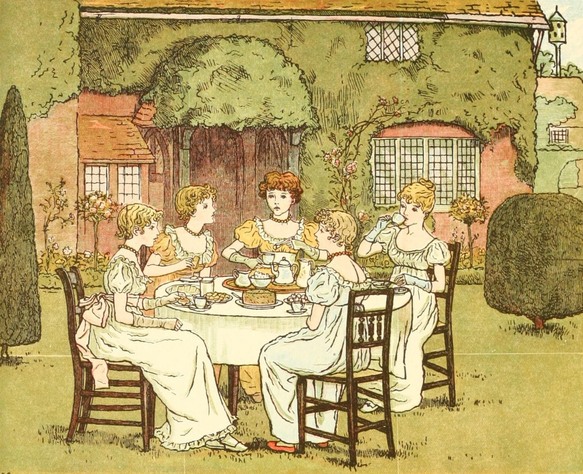 Marigold Garden 1900 Tea party Canvas Art - Kate Greenaway (24 x 36)