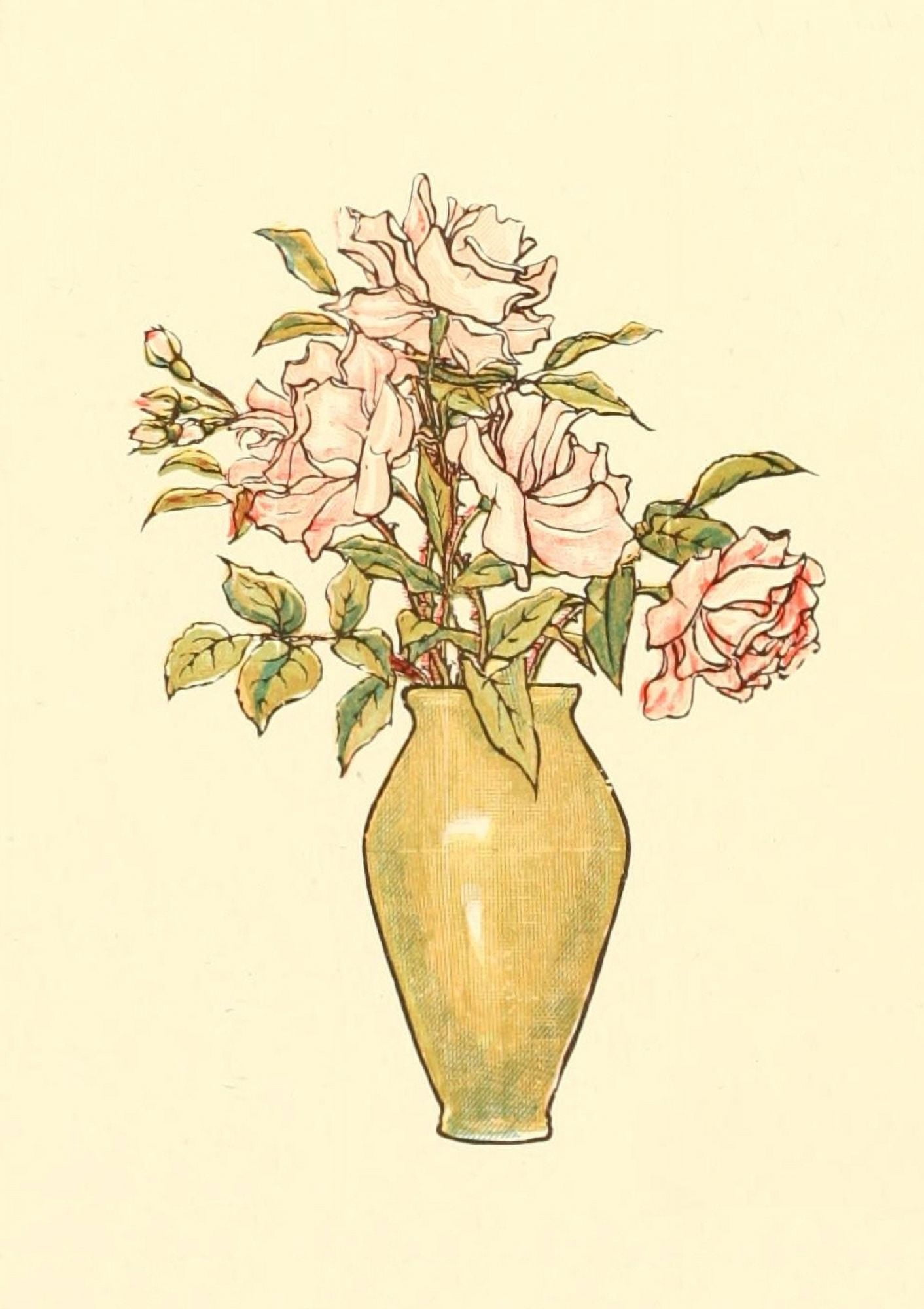 Marigold Garden 1900 Vase of roses Canvas Art - Kate Greenaway (24 x 36)
